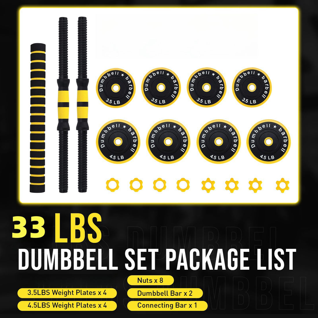 Haltère ajustable Garvee 15 kg (33 lbs) avec revêtement PE, double verrouillage pour l'entraînement à domicile, 15 kg (33 lbs), noir