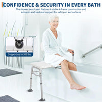 Garvee Banc de transfert pour baignoire 136 kg, réglable avec dossier et accoudoirs rembourrés, cadre en aluminium antidérapant pour salle de bain