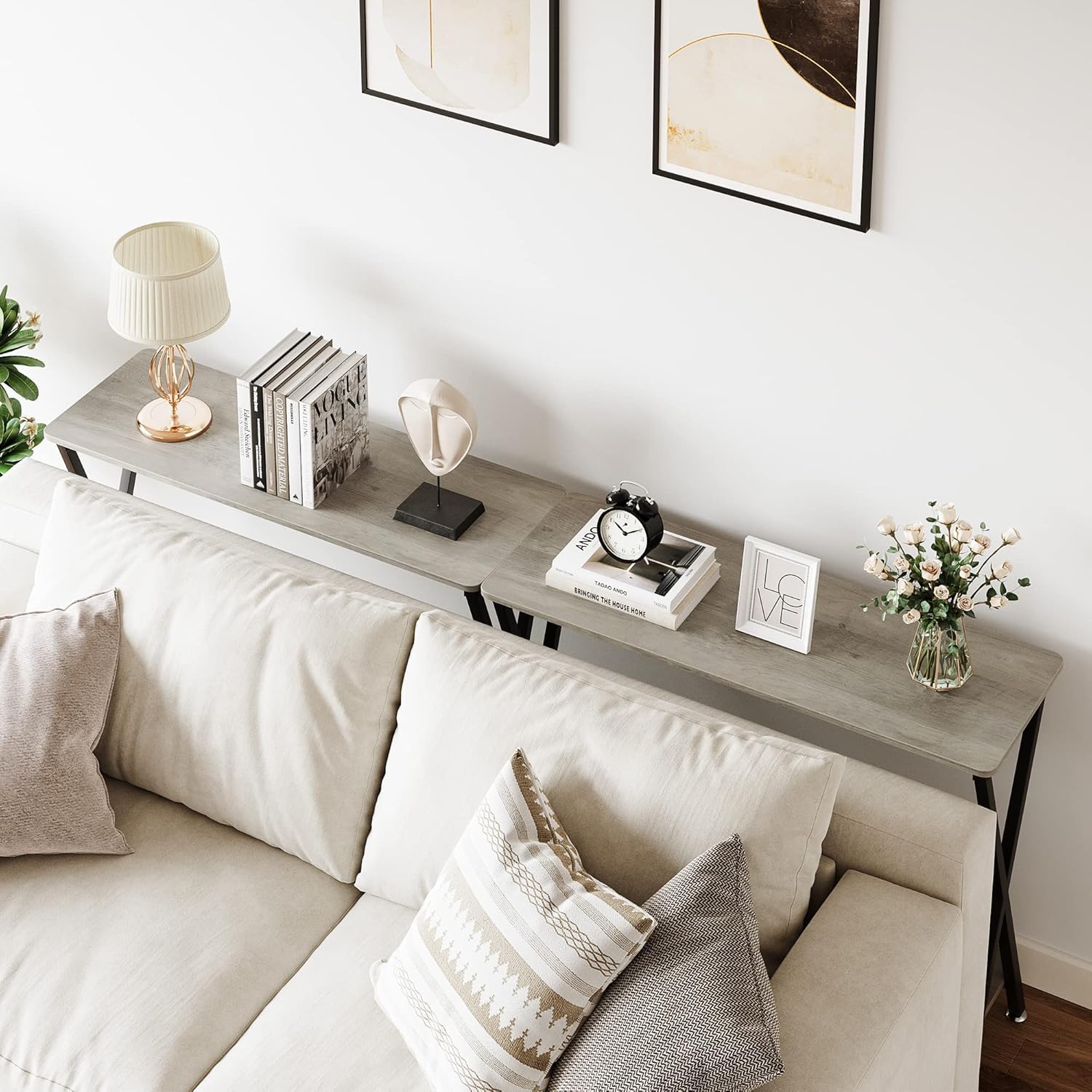 Console étroite Garvee, 2 niveaux, style industriel, bois MDF et métal, pour salon et entrée, 85 cm (L) x 30 cm (l) x 81 cm (H), noire