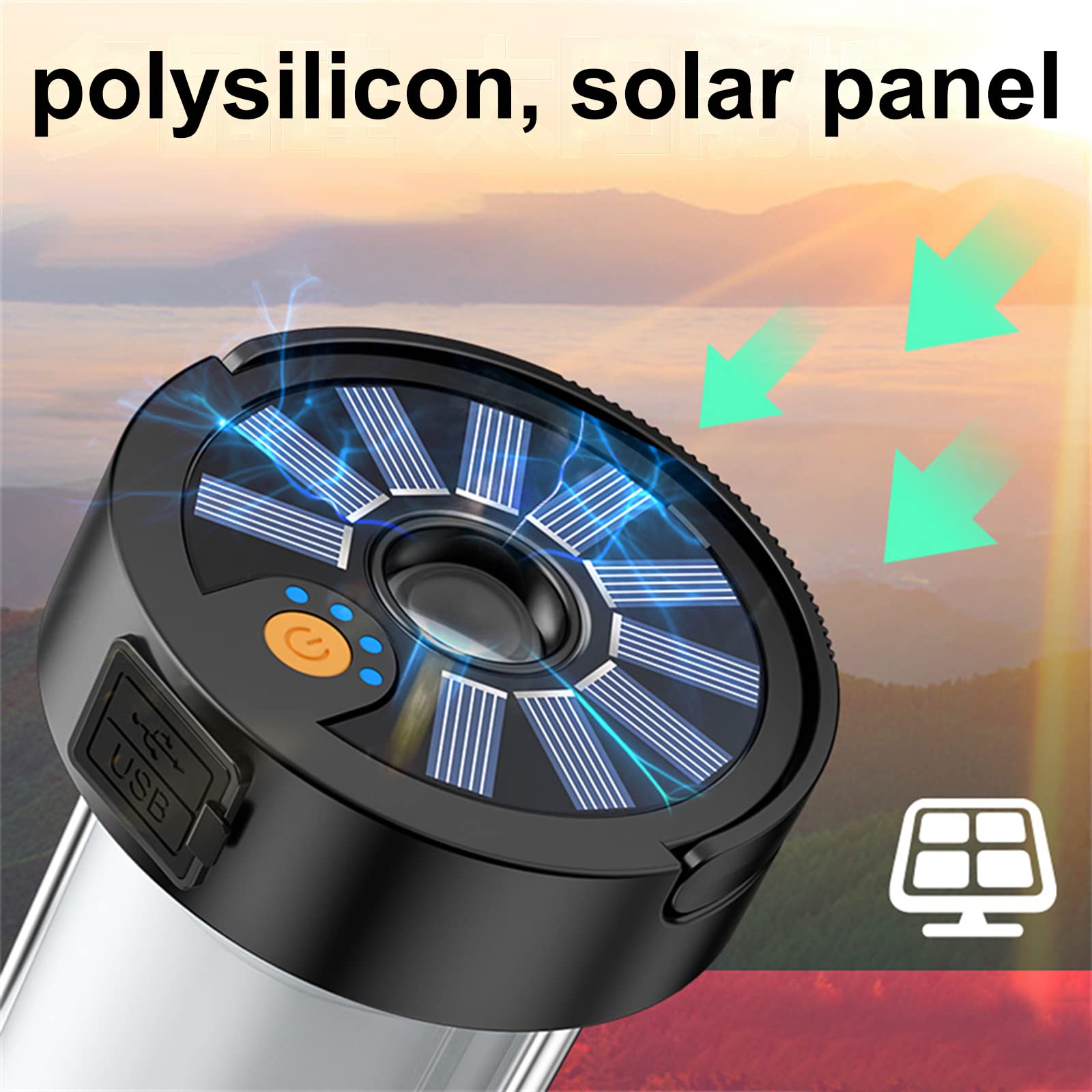 Lampe de camping LED Garvee, lampe solaire pour tente, rechargeable par USB, portable, 4 modes d'éclairage, lanterne de jardin d'urgence pour la pêche nocturne, la chasse et les activités de plein air.