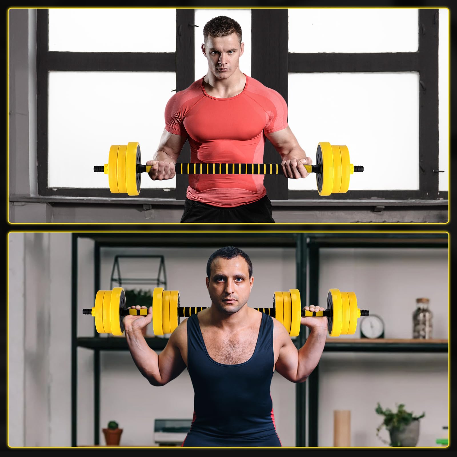 Haltères réglables Garvee 20 kg (44 lbs) avec revêtement PE, double verrouillage, pour la maison et la salle de sport, prise en main confortable, noires