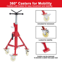 Support de tuyauterie Garvee avec tête en V, hauteur réglable de 71 à 132 cm, pliable, en acier, capacité de charge de 500 kg, avec roulettes, stable, pour le soudage, les ateliers et l'industrie