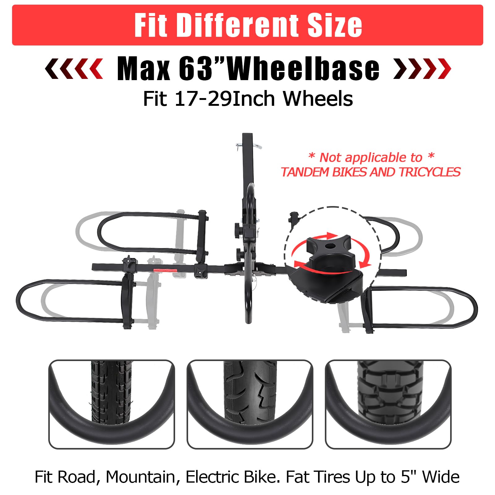 Porte-vélos Garvee 2 pouces pour attelage, 2 vélos, acier, inclinable, réfléchissant, robuste, pour SUV et camions, avec sangles de tension et verrou