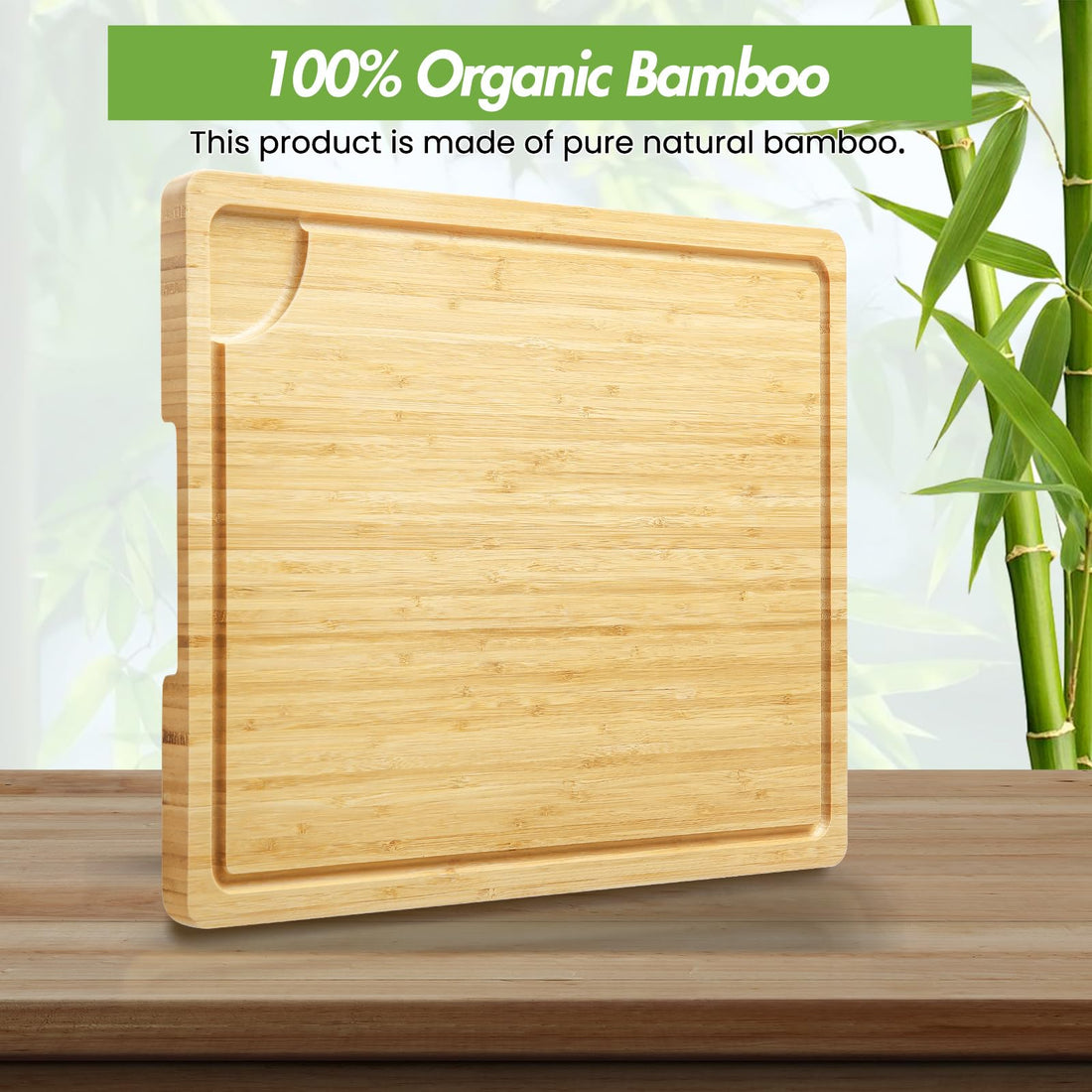 Garvee Planche à découper en bambou robuste avec bac à jus et poignée, 51×36cm (50,8×35,6cm), bois naturel