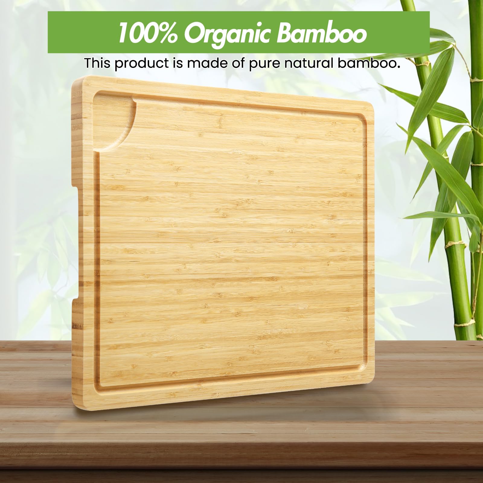 Garvee Planche à découper en bambou robuste avec bac à jus et poignée, 51×36cm (50,8×35,6cm), bois naturel