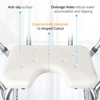 GARVEE Siège de douche en U avec dossier et accoudoirs réglables, structure aluminium, assise antidérapante, pour seniors, PMR et salle de bain, argenté