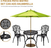 Ensemble bistro d'extérieur Garvee 3 pièces, en aluminium résistant aux intempéries et à la rouille, avec trou pour parasol, mobilier de jardin et de balcon, noir.