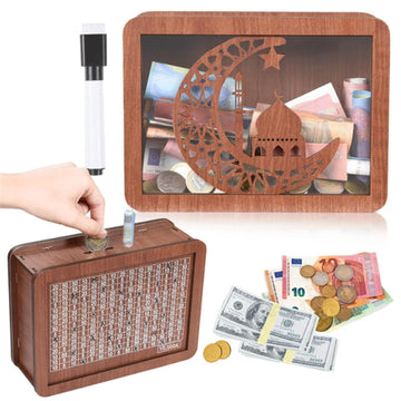 Boîte à monnaie Garvee avec feutre et compteur de pièces, étui en bois et verre pour enfants, 20 x 14,5 x 7,6 cm, durable et réutilisable