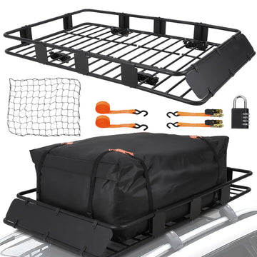 Garvee Panier de toit universel 163x99x15cm, charge 91kg, acier Q235 avec sac étanche, filet, sangles et antivol pour SUV et pick-up, noir