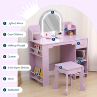 Coiffeuse Garvee pour enfants avec lumière LED et tabouret, réglable, MDF, violet, pour filles de 3 à 9 ans, salle de jeux