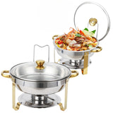 Garvee Lot de 2 chafing dishes 4,7 L en acier inoxydable avec couvercle en verre, base stable, maintien au chaud, pour mariages, buffets et fêtes - bord doré