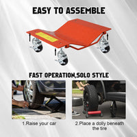Garvee Lot de 2 Chariots de Déplacement Auto 680 kg, Acier Robuste, Roues 360° avec Freins, Orange, pour Voiture et Garage