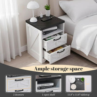 Table de chevet Garvee style ferme avec station de chargement USB, 2 tiroirs, bois massif, blanc, style industriel, chambre