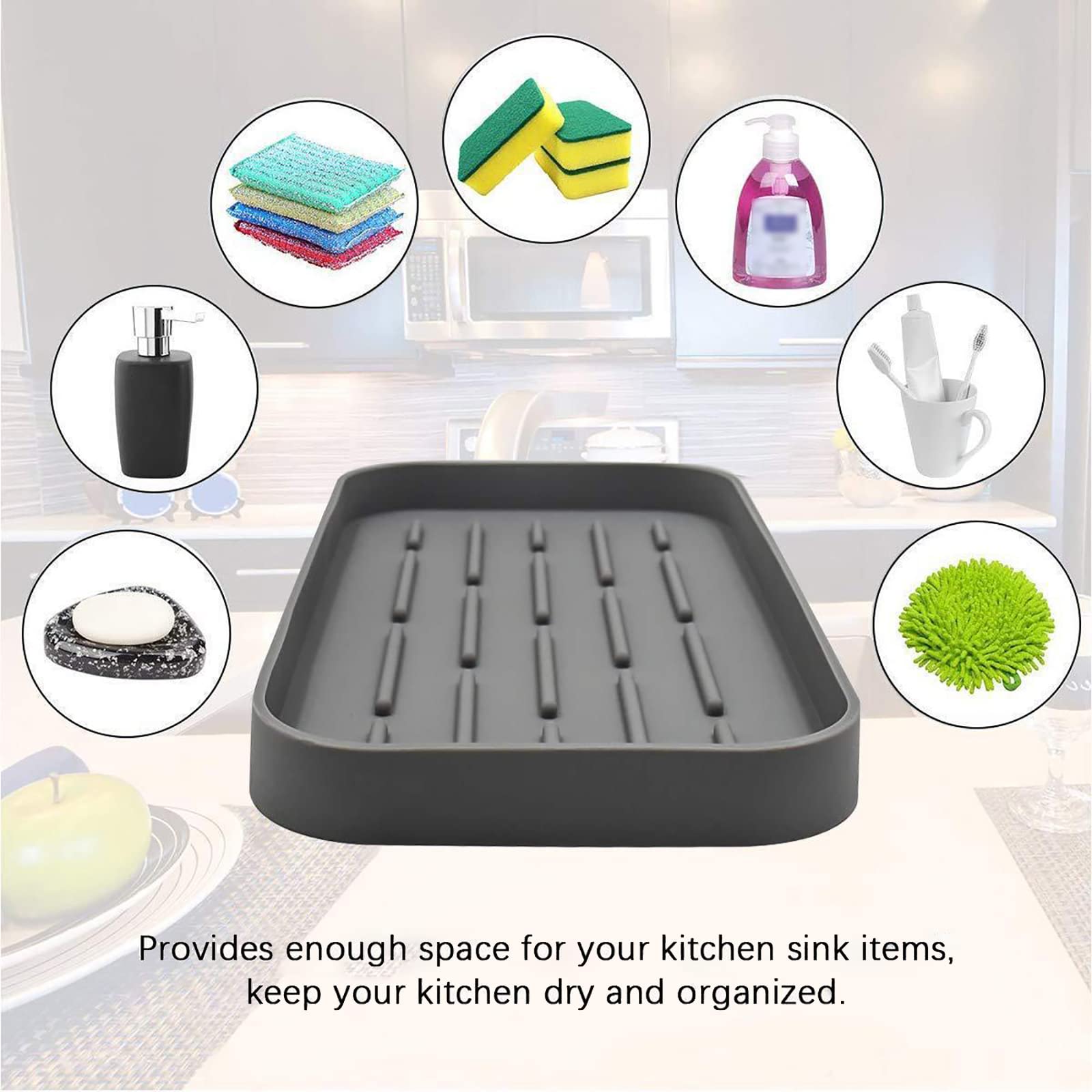 Organisateur d'évier en silicone Garvee, tapis d'égouttage antidérapant pour la cuisine, support de rangement pour la vaisselle, plateau égouttoir, accessoire pour la cuisine et la salle de bain.