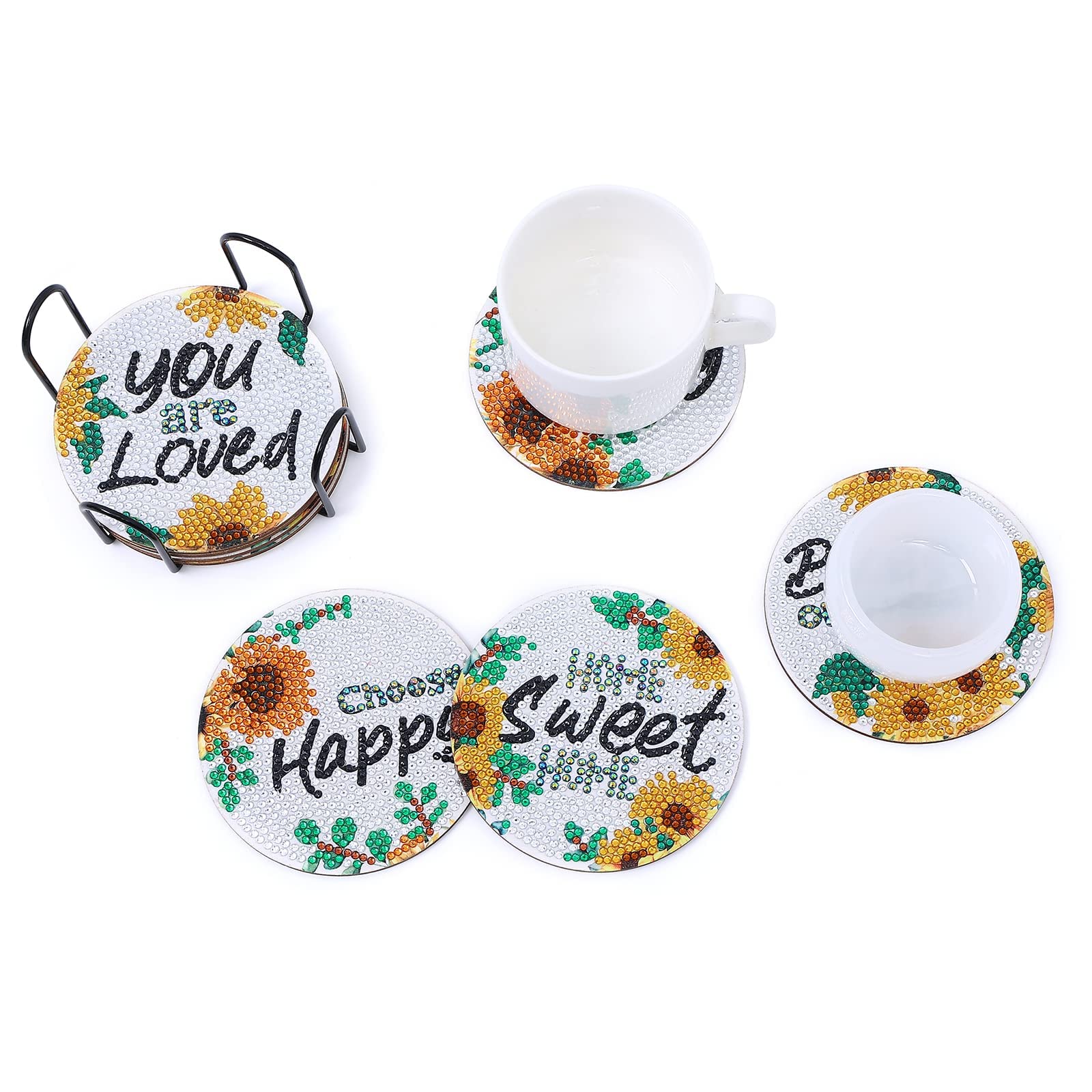 Kit de peinture diamant Garvee 8 pièces à faire soi-même, motif tournesol, bois, avec support et colle, décoration pour la maison et la cuisine, coloré