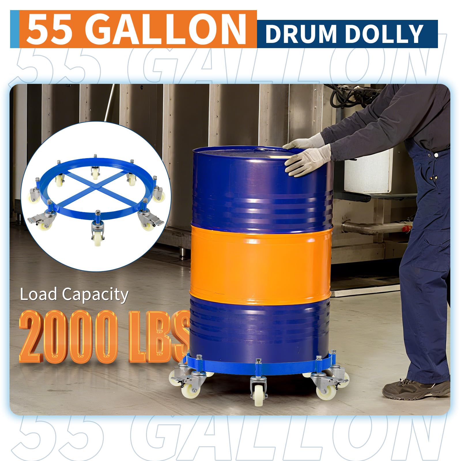 Chariot pour fût Garvee de 55 gallons – Robuste, en acier galvanisé avec traverses, capacité de charge de 2 000 lb, roulettes pivotantes