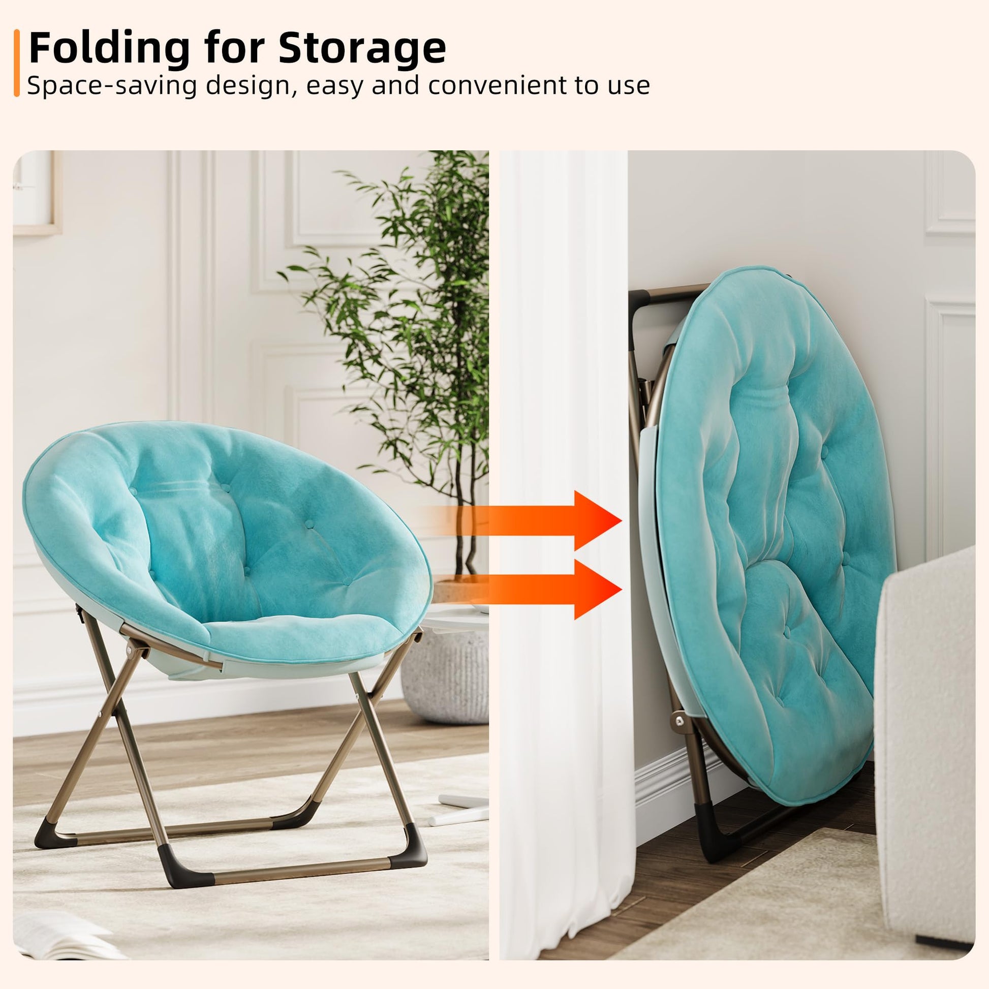Fauteuil soucoupe Garvee, fauteuil lune pliable en fausse fourrure, idéal pour la chambre et le salon, peluche surdimensionnée