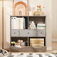 Grand meuble de rangement pour jouets Garvee à 7 compartiments et 3 tiroirs, idéal pour la salle de jeux et le couloir, gris, 93 cm (L) x 39 cm (l) x 93 cm (H)