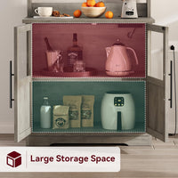 Étagère de boulangerie Garvee avec 2 portes vitrées, prise électrique, plan de travail épais en MDF, grand espace de rangement, gris rétro pour cuisine et salle à manger, 78 cm (L) x 40 cm (l) x 160 cm (H)