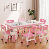 Ensemble table et 6 chaises pour enfants Garvee avec rangement, hauteur réglable, plateau à motifs graffiti, pieds antidérapants, table d'activités pour la maison et la maternelle.