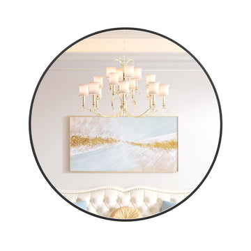 Miroir mural rond Garvee 24 pouces, cadre en métal noir, style moderne pour salon, salle de bain ou couloir