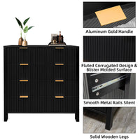 Garvee commode à 4 tiroirs, commode haute cannelée avec poignées en métal, noir, pour la chambre et le salon