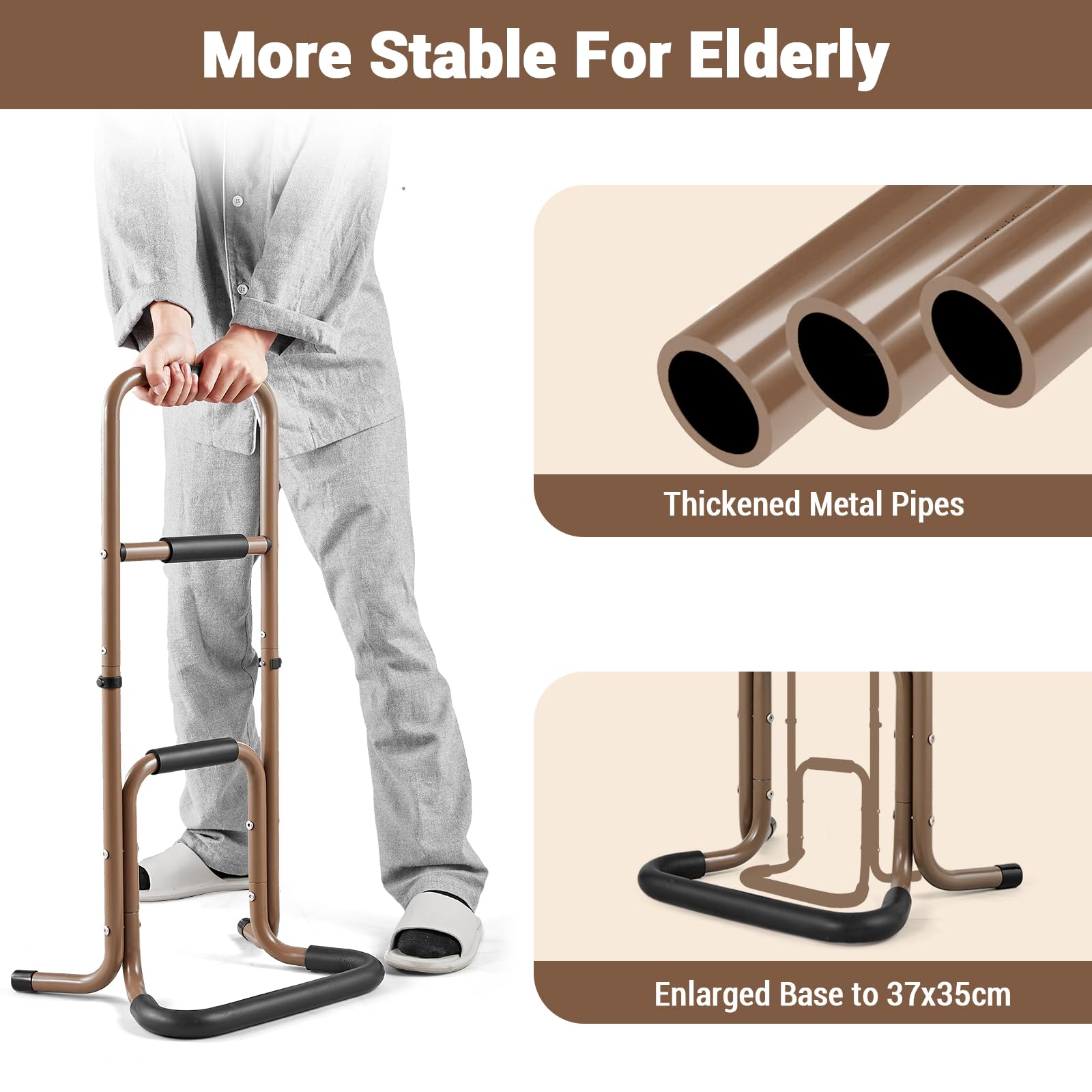 Aide à la verticalisation mobile Garvee avec 3 poignées – Stable, réglable, en métal, idéale pour les personnes âgées