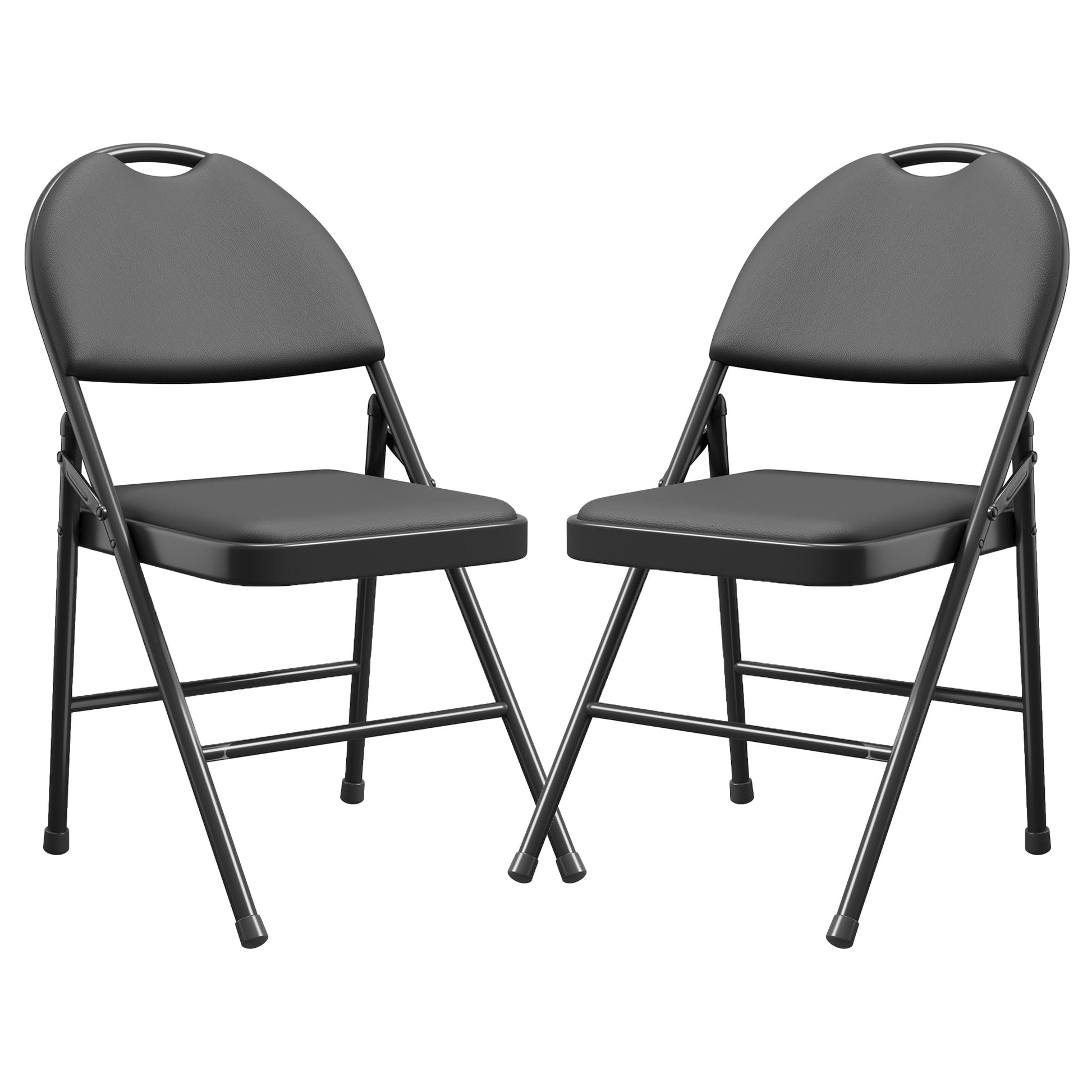 Ensemble de 2 chaises pliantes Garvee, en métal, pieds antidérapants, assise en PU, empilables, pour une utilisation intérieure et extérieure, idéales pour les fêtes et la salle à manger. Coloris : gris foncé, beige et rouge foncé.