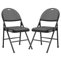 Ensemble de 2 chaises pliantes Garvee, en métal, pieds antidérapants, assise en PU, empilables, pour une utilisation intérieure et extérieure, idéales pour les fêtes et la salle à manger. Coloris : gris foncé, beige et rouge foncé.