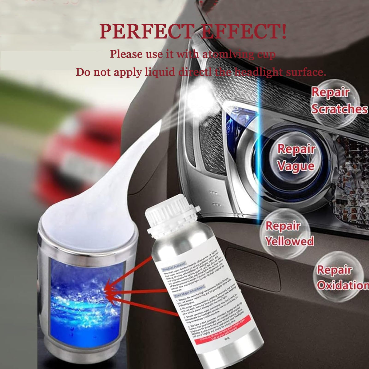 Kit de rénovation de phares Garvee avec coupelle d'atomiseur, technologie de vaporisation, 100 ml, pour phares de voiture, élimine le jaunissement, le voile et l'oxydation