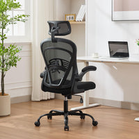 Chaise de bureau ergonomique Garvee avec accoudoirs relevables, idéale pour le bureau et le gaming, réglable en hauteur, structure en métal, assise large, noire.