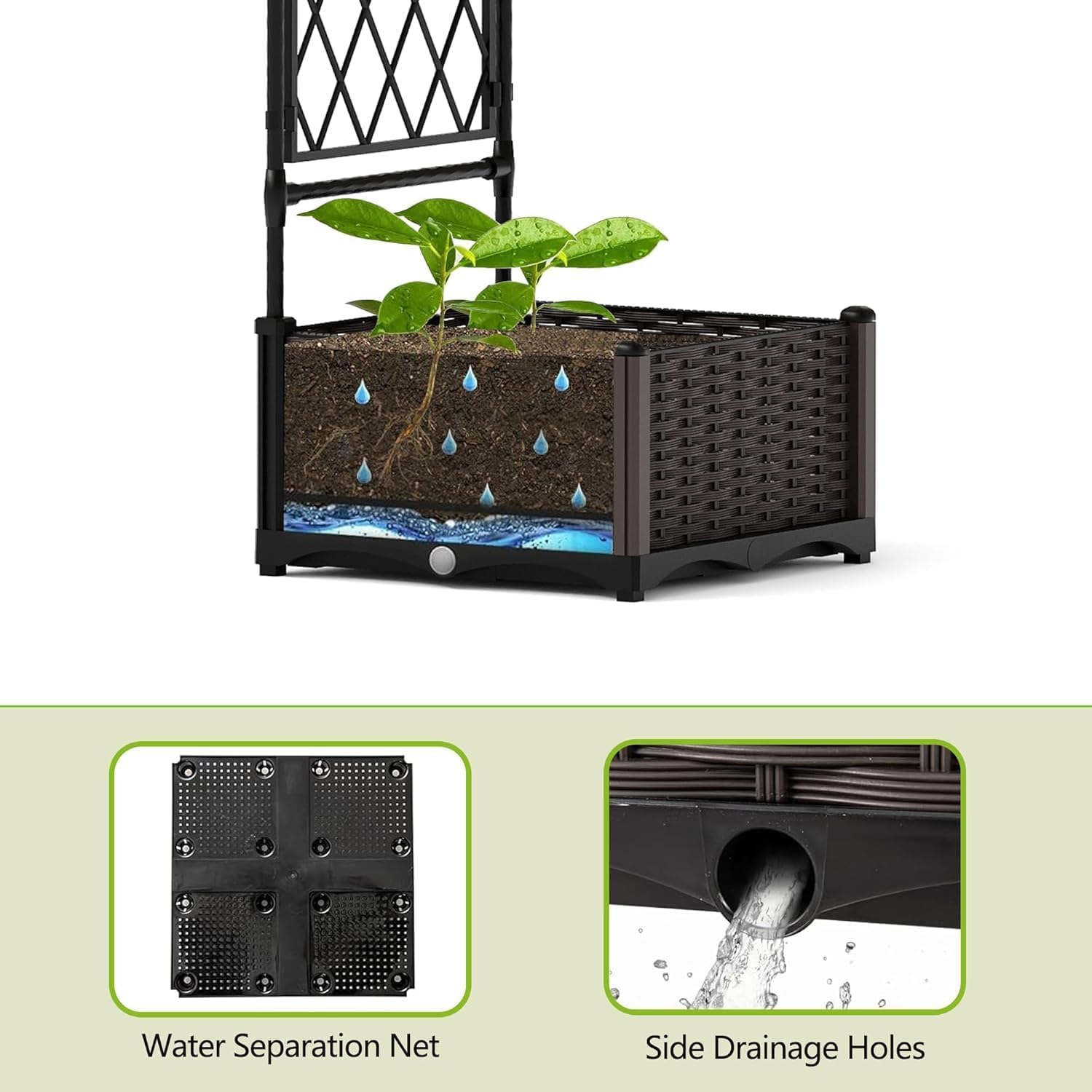Arche de jardin Garvee 200 cm avec 2 jardinières, arche en métal revêtu de PE résistant aux intempéries pour le jardin et les réceptions, robuste et polyvalente, blanche