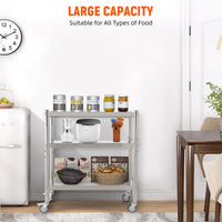 Étagère Garvee en acier inoxydable 81 x 41 x 91 cm, 3 niveaux, hauteur réglable, antirouille, robuste, idéale pour la cuisine et le rangement, couleur argent.