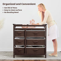 Table à langer Garvee pour bébé avec 6 tiroirs, barrières de sécurité, hauteur réglable pour nouveau-nés et nourrissons, bois, tapis imperméable, facile à nettoyer