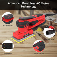 Ponceuse électrique Garvee à bande, moteur sans balais 350 W, 12 feuilles abrasives pour le travail du bois, vitesse de 4 000 à 10 000 tr/min, ponceuse de précision multifonction filaire.