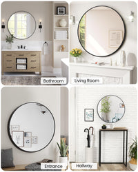 Miroir mural rond Garvee 24 pouces, cadre en métal noir, style moderne pour salon, salle de bain ou couloir