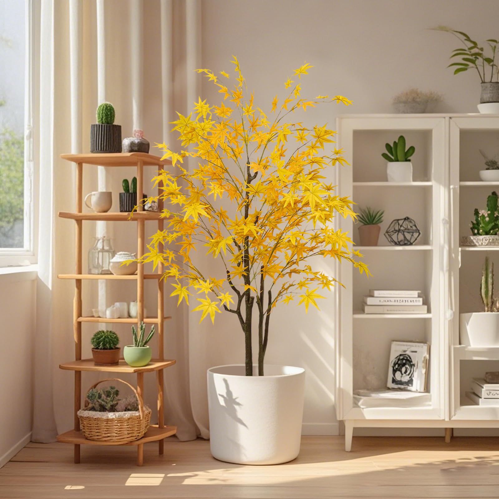 Érable artificiel Garvee de 1,5 m, feuilles d'automne réalistes, pot en plastique souple effet soie, décoration polyvalente pour salon et fêtes