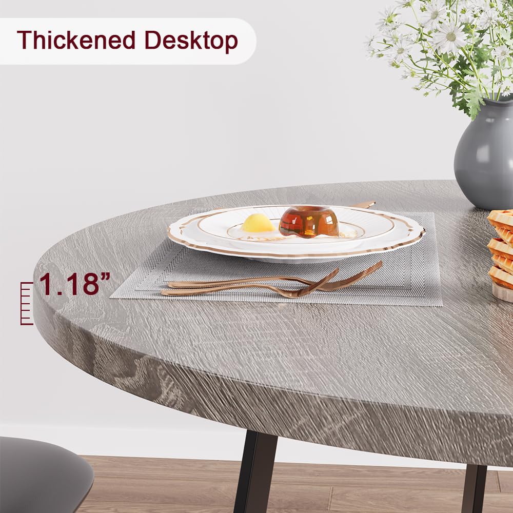 Table de salle à manger ronde Garvee pour 2 personnes avec 2 chaises rembourrées, structure métallique robuste, plateau en MDF, gris rétro, gain de place pour les petites pièces