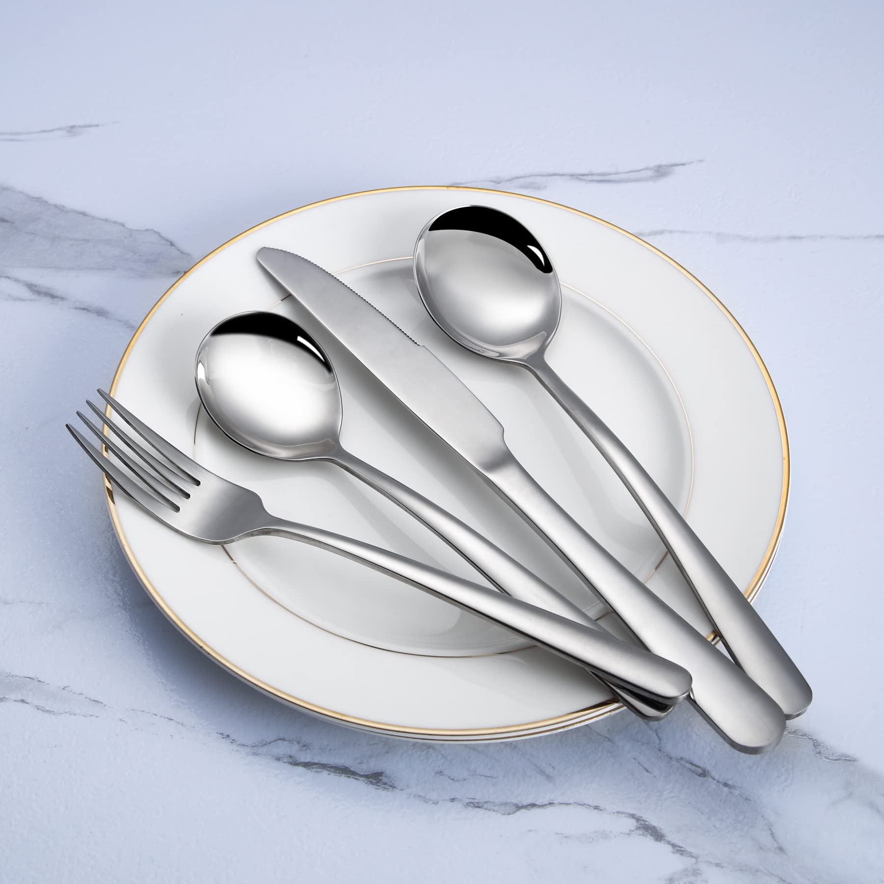 Garvee Set Posate Acciaio Inox 30 pièces pour 6 personnes, ensemble de couverts en acier inoxydable, design élégant, robuste, cuisine et table, argent