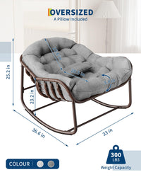Garvee Fauteuil œuf à bascule intérieur extérieur, grand format, rotin effet naturel, coussin rembourré en oléfine résistante, jardin et patio, marron