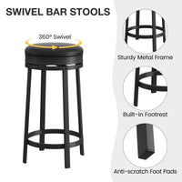 Garvee Lot de 2 tabourets de bar pivotants 61 cm, assise ronde en cuir PU noir, repose-pieds, cadre métal, sans dossier, pour îlot de cuisine