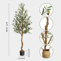 Garvee Olivier artificiel 183 cm, tronc réaliste en PE, feuilles et fruits réalistes, matière soie, branches ajustables, déco maison et bureau