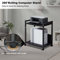 Garvee Support tour PC en métal à 2 niveaux, hauteur réglable, support unité centrale mobile avec roulettes, compact et stable pour bureau