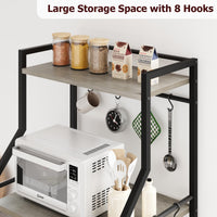Étagère de cuisine Garvee à 5 niveaux, 2 paniers métalliques, support de bar à café de style industriel, MDF et acier, 8 crochets, gris rustique, multifonctionnelle pour la cuisine