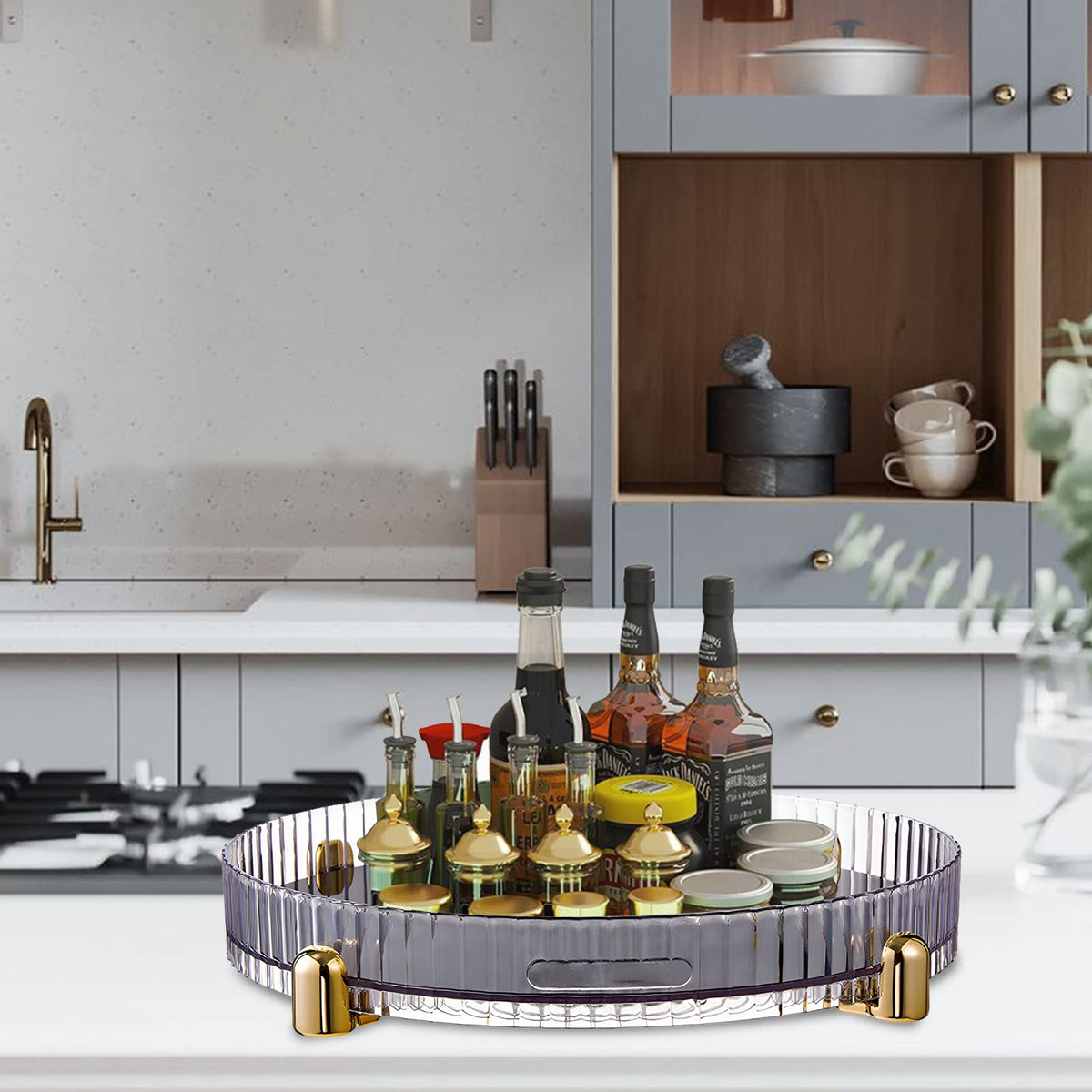 Organisateur rotatif Garvee, plateau de rangement pivotant à 360° pour cosmétiques, porte-épices de cuisine, transparent, 28 x 28 x 4,7 cm