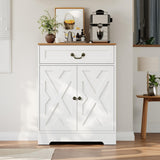 Garvee Buffet bar à café style ferme avec 2 portes x et tiroir, bois d’ingénierie, poignées laiton, 68 kg, entrée ou salle à manger, marron
