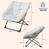 Garvee Fauteuil saucer pliable adulte avec coussin en fausse fourrure, dossier haut, structure en acier, compact et confortable pour appartement et chambre universitaire