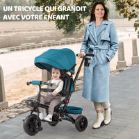 Tricycle enfant Garvee 6 en 1 avec barre de poussée, pliable et pare-soleil, pour enfants de 9 mois à 5 ans, vert