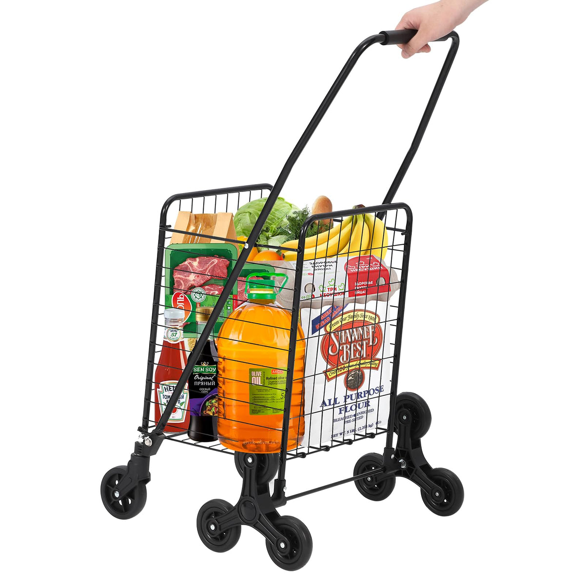 Chariot de courses pliable Garvee, capacité de 50 kg, avec roues pour monter les escaliers, idéal pour les courses et les voyages, capacité de 83 litres, structure en métal, pliable