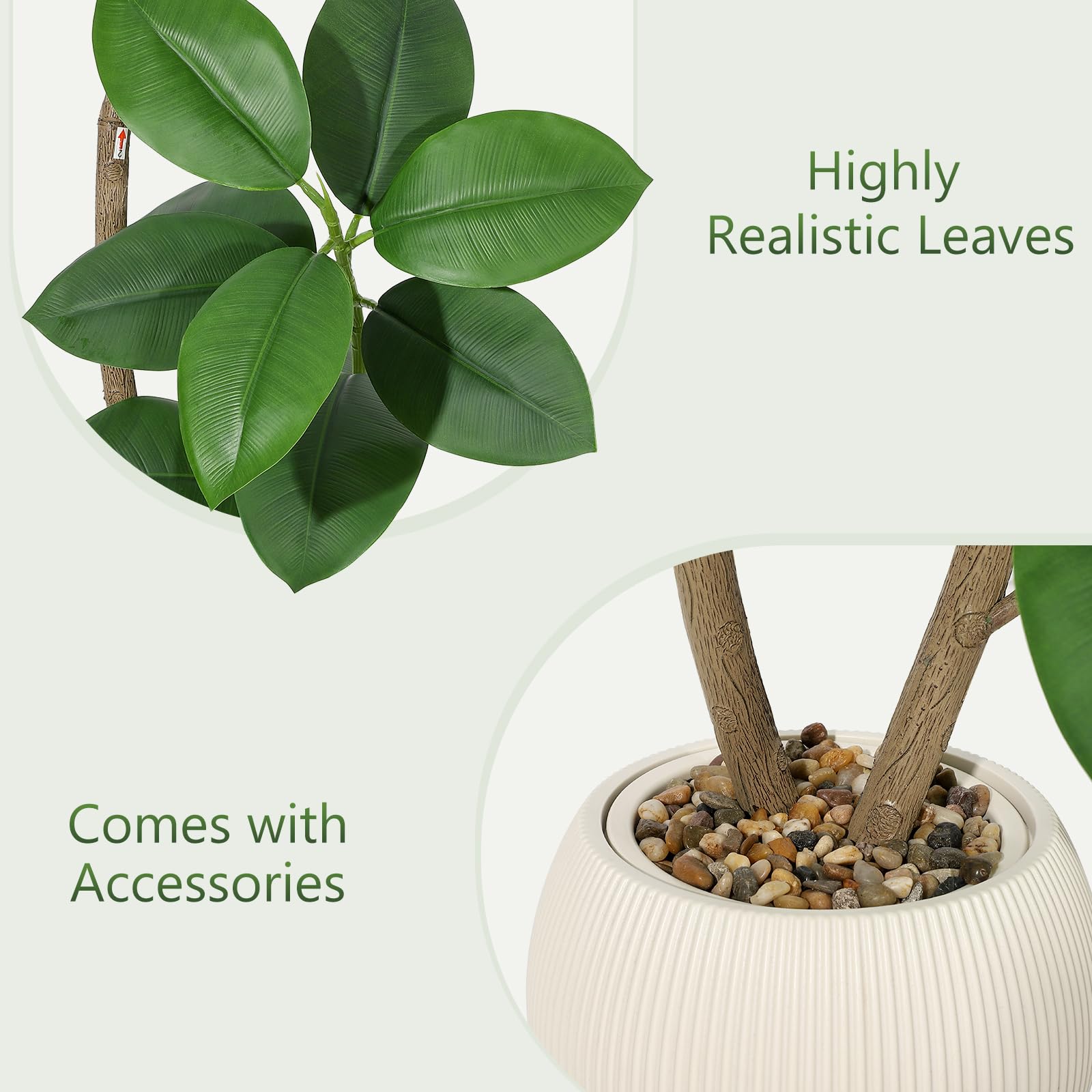 Garvee Arbre artificiel chêne vert 180 cm, pot crème, feuilles réalistes, base stable, résistant aux UV, décoration intérieure bureau